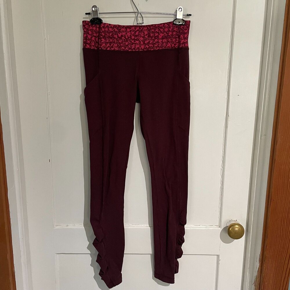 lululemon plum ruched leggings 2 side pockets & zip back pocket, small